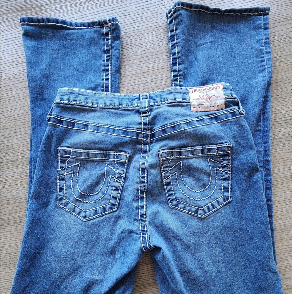 VTG Y2K True Religion Becca Mid Rise Bootcut Jeans Blue Big T Stitch.  Western